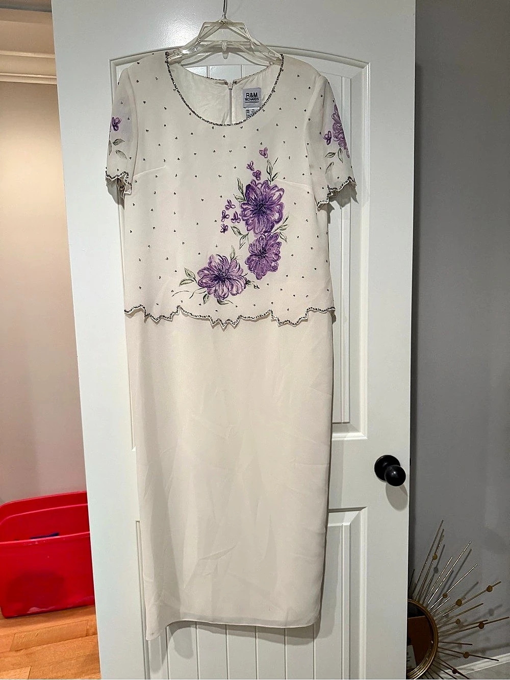 R and M Richards Maxi Dress in White & Purple